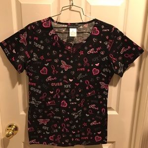 Cherokee Breast Cancer Scrub Top. Size: Small